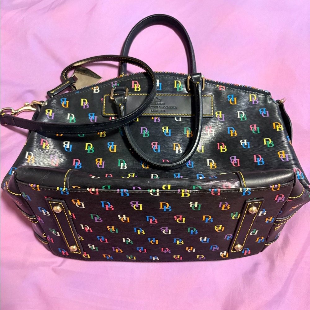 Dooney & Bourke Black Satchel with Multicolor Logo